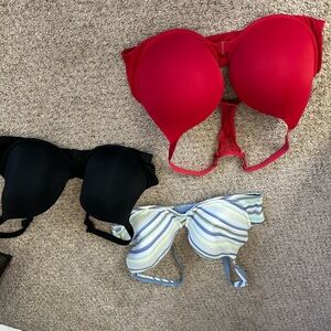 Victoria's Secret Red, Black, and Striped Bras Set